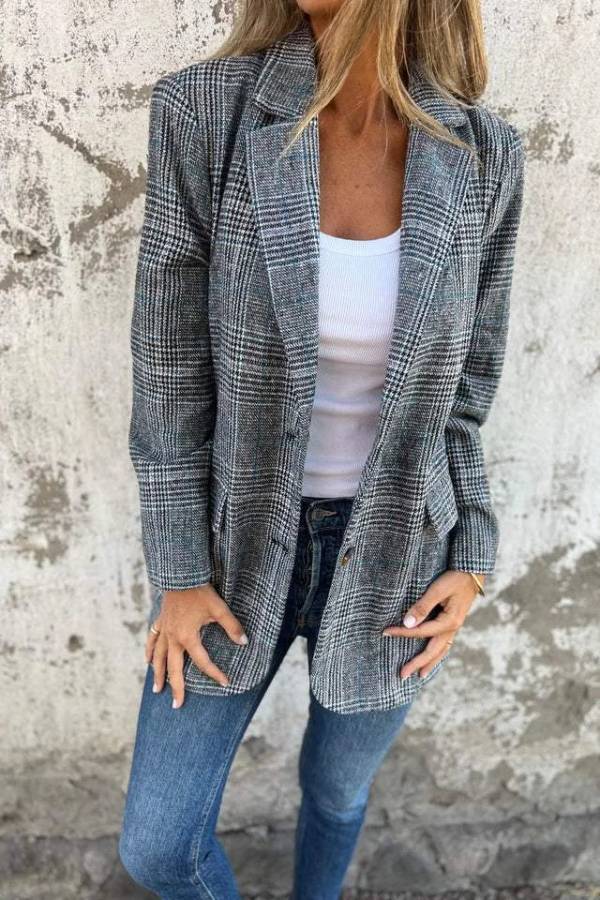 Stylish Retro Plaid Lapel Suit Coat
