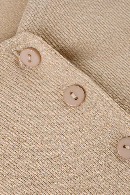 Button Front Knit Waist-tie Mini Dress