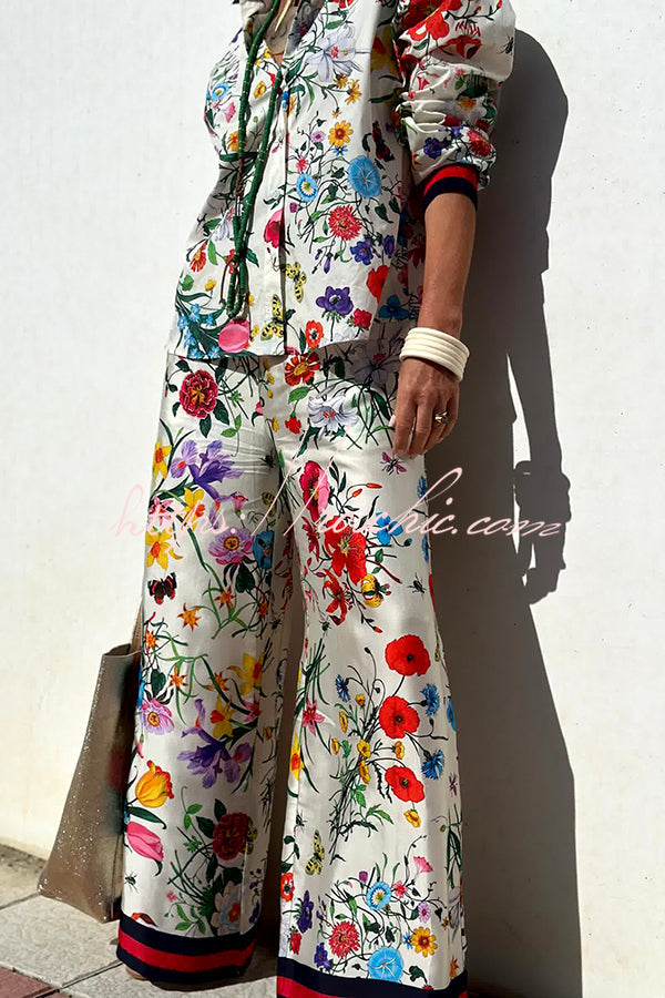 Fabulous Fiesta Satin Unique Print Button Down Oversized Blouse