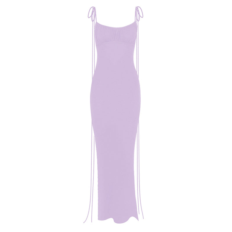 V Neck Lace-up Backless Maxi Dress