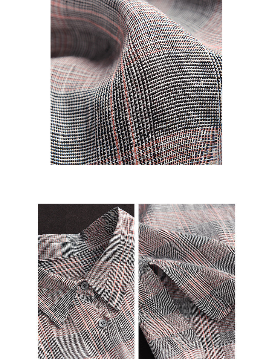 Retro Summer Plaid Linen Button-up Blouse Co1006