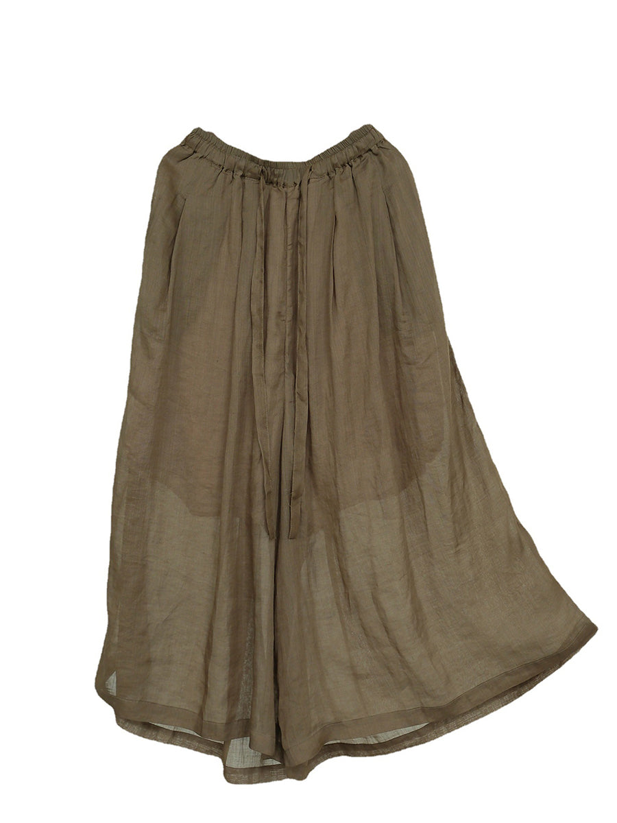 Dual-layer Drwastring Pocket Ramie Pants Ii1018