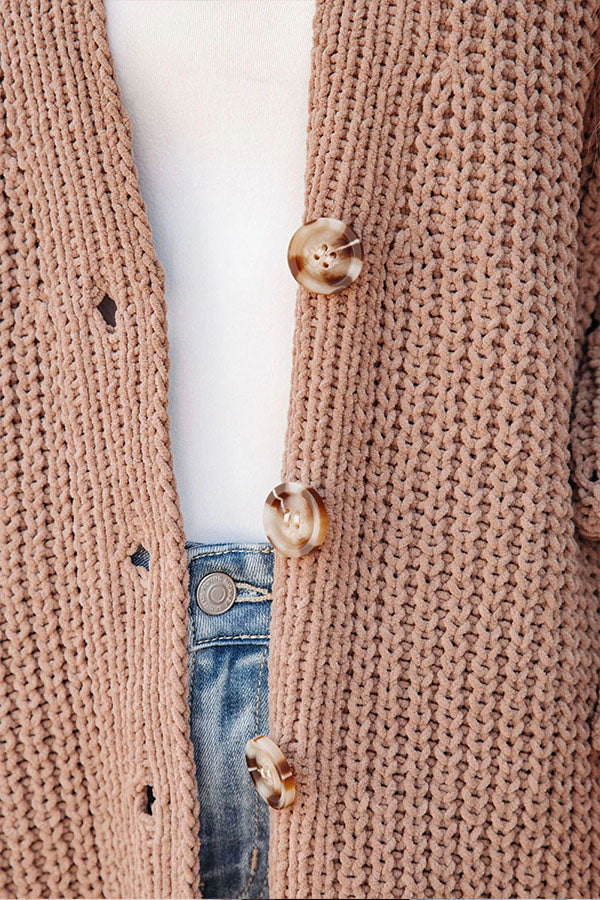 Khaki Color Buttoned Down Knitted Cardigan
