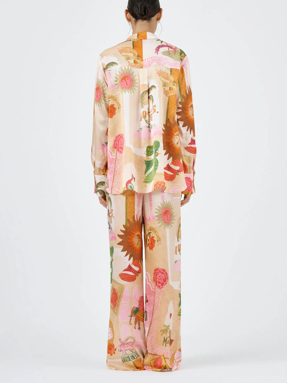 Unique Printed Shirt Top and Elastic Waist Loose Pants Set