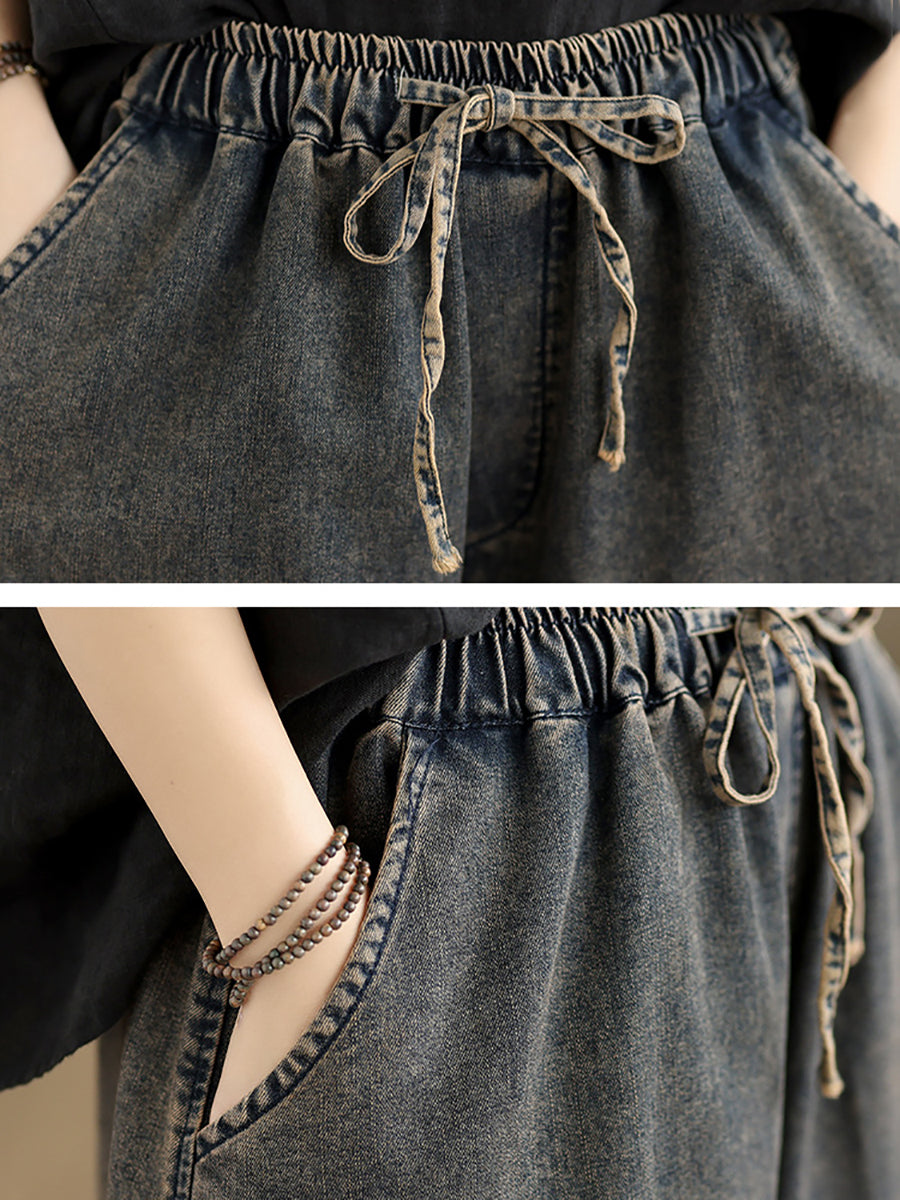Summer Flower Denim Wide-leg Pants Op1010