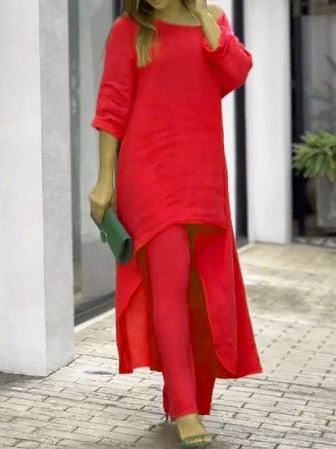 Long Sleeves Round Neck Shirt and Pants Sets