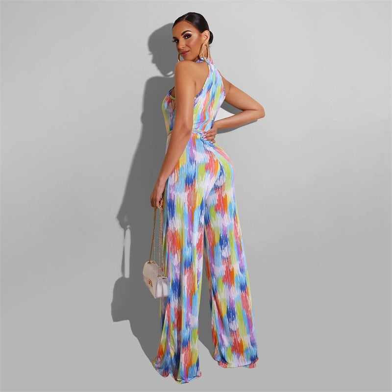 Printed Color Stripes Jumpsuit