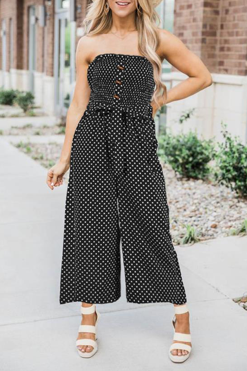 Dot Frenulum Buckle Strapless Straight Jumpsuits