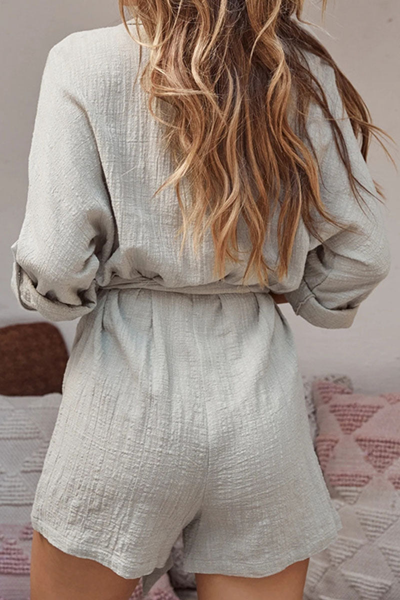 Patchwork Turndown Collar Loose Rompers