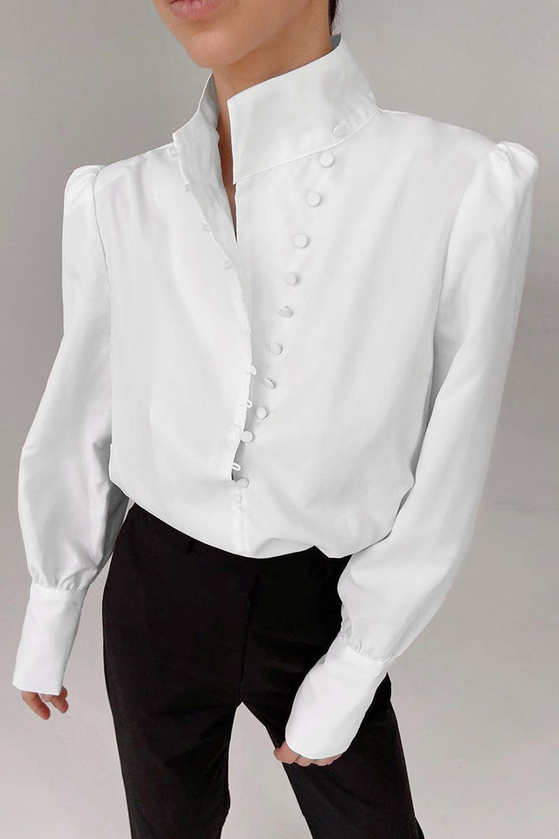Street Patchwork Mandarin Collar Blouses