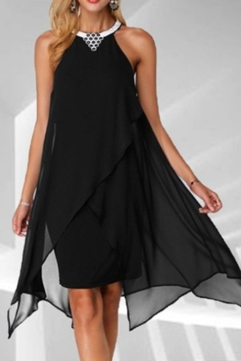 Street Patchwork O Neck Pencil Skirt Dresses