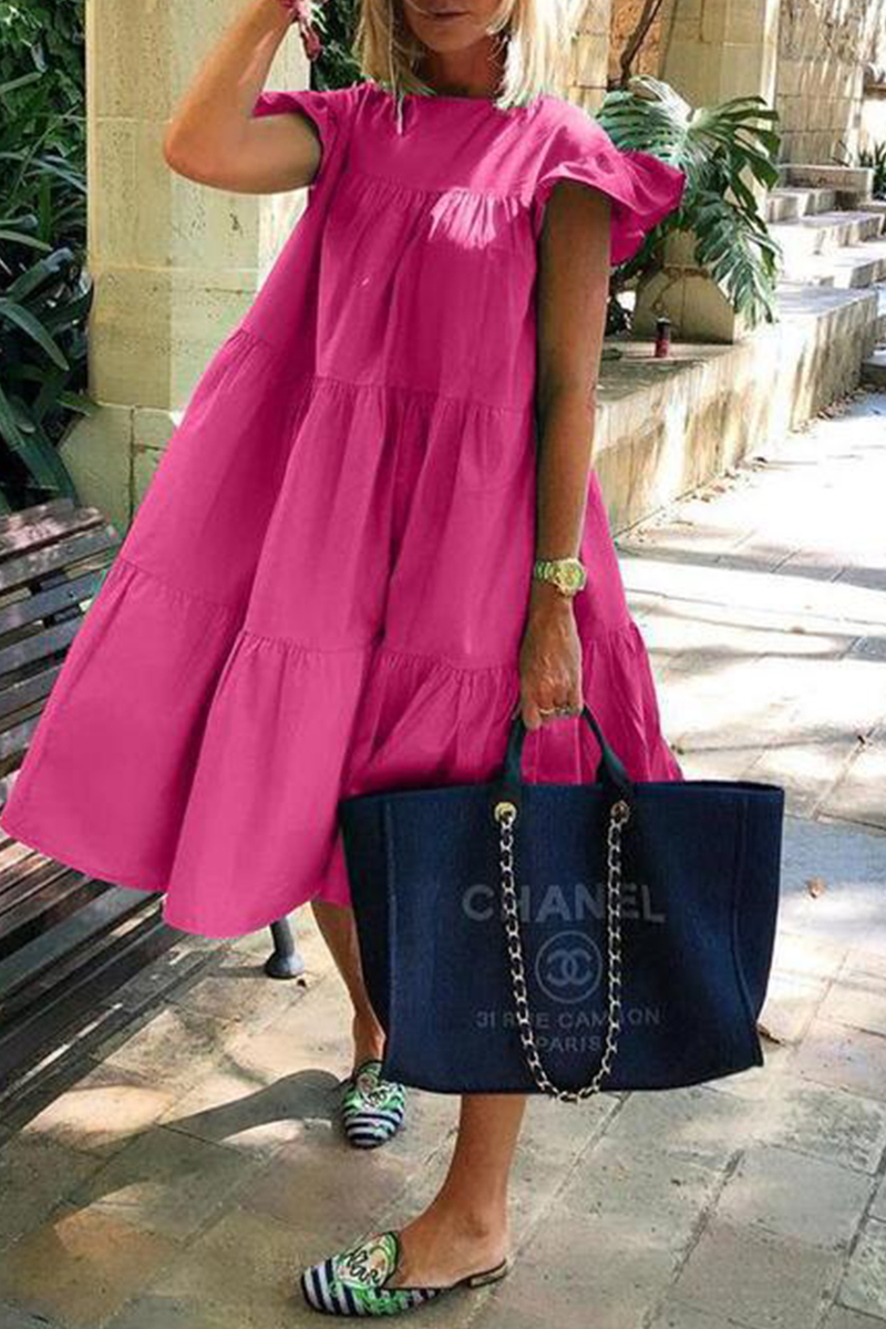 Flounce O Neck Cake Skirt Dresses(6 Colors)