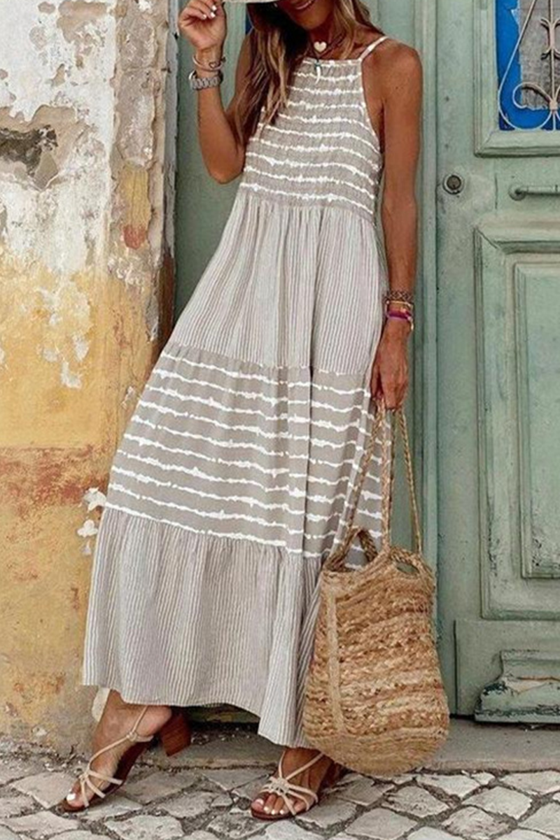 Print Spaghetti Strap Cake Skirt Dresses