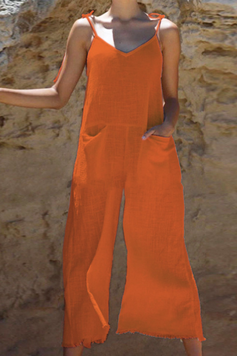 Split Joint Spaghetti Strap Straight Jumpsuits(3 Colors)