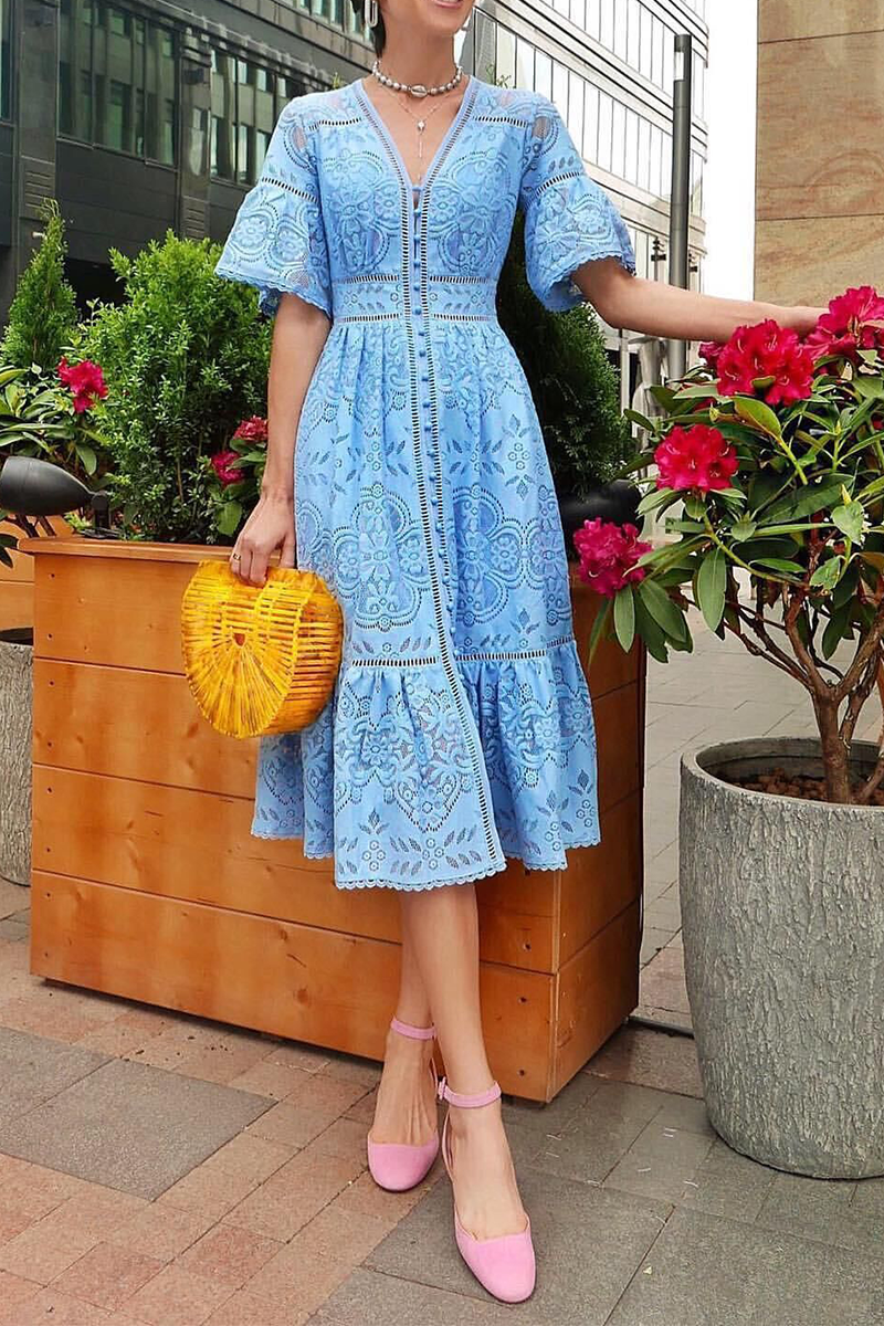 Patchwork V Neck Waist Skirt Dresses(3 Colors)