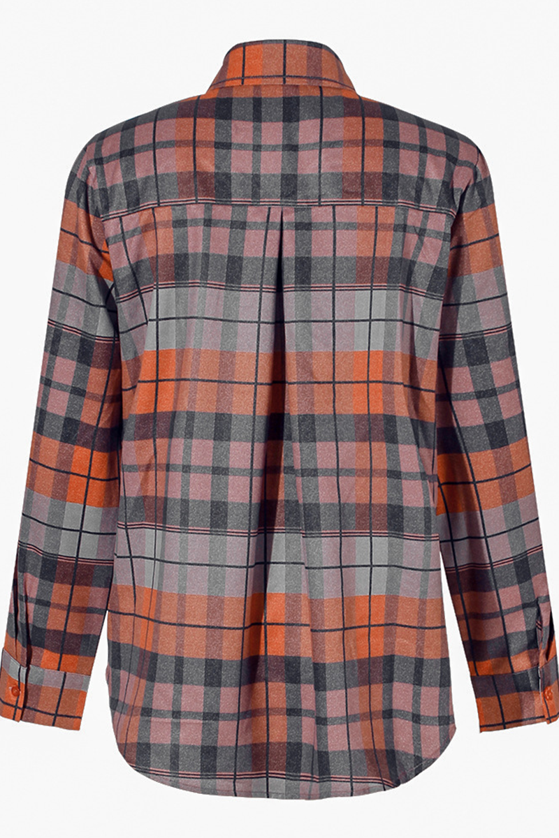 Plaid Patchwork Turndown Collar Blouses