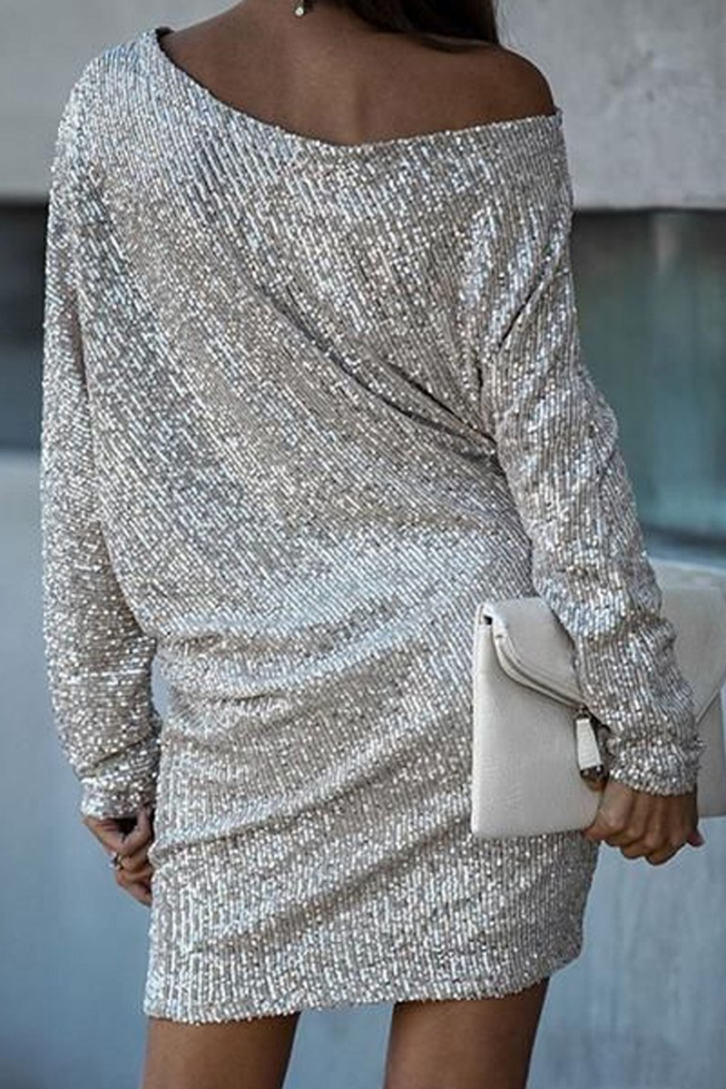 Patchwork Sequins One Shoulder Pencil Skirt Dresses