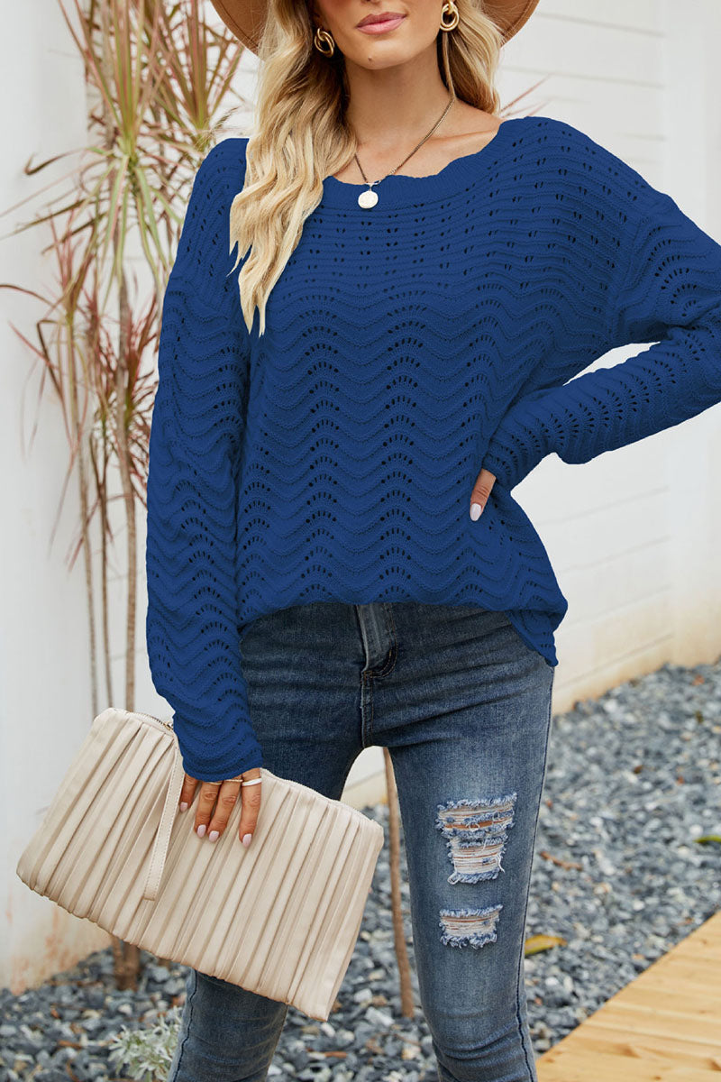 Hollowed Out Patchwork O Neck Sweaters(7 Colors))