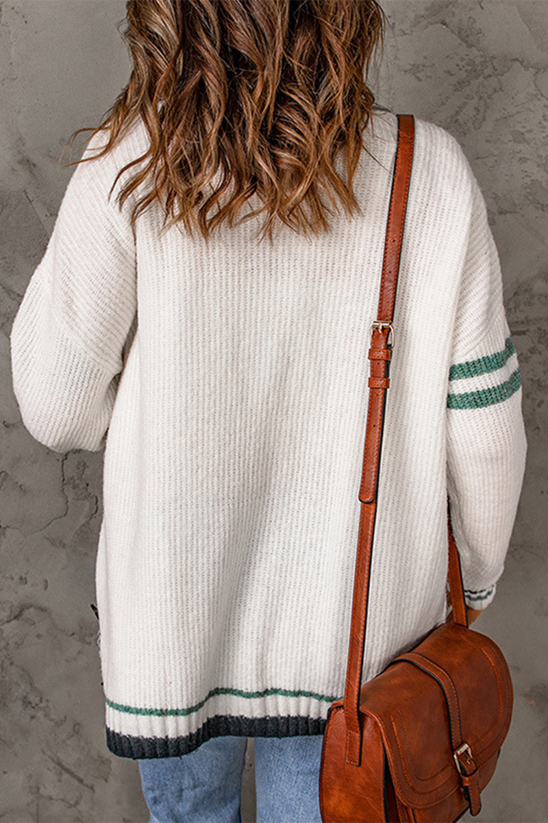 Plaid Striped Contrast V Neck Cardigans