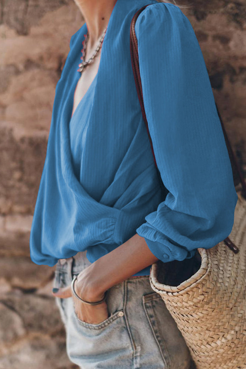 Street Color V Neck Blouses(3 Colors)