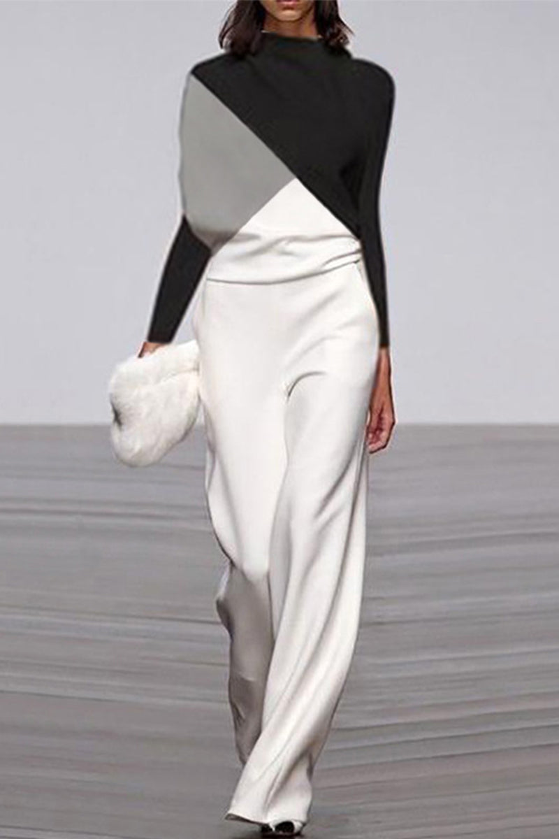 Work Print Patchwork Half a Turtleneck Jumpsuits