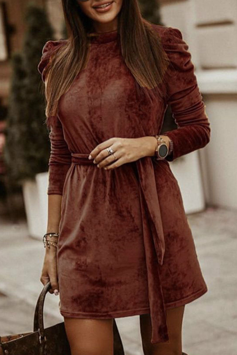 Patchwork O Neck Pencil Skirt Dresses(4 Colors)