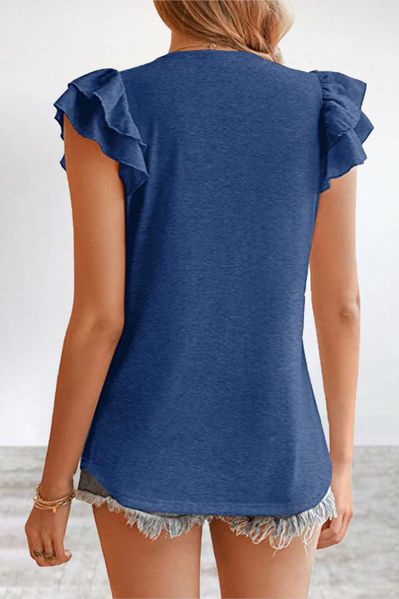 Simplicity Flounce V Neck T-shirts(5 Colors)