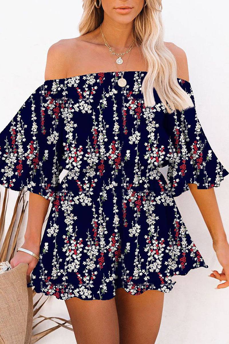 Simplicity Print Patchwork Off the Shoulder Loose Rompers