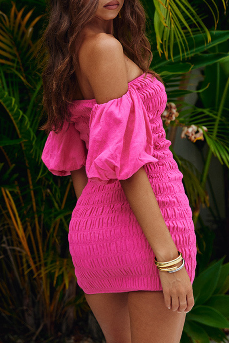 Celebrities Hollowed Out Fold Off the Shoulder Wrapped Skirt Dresses
