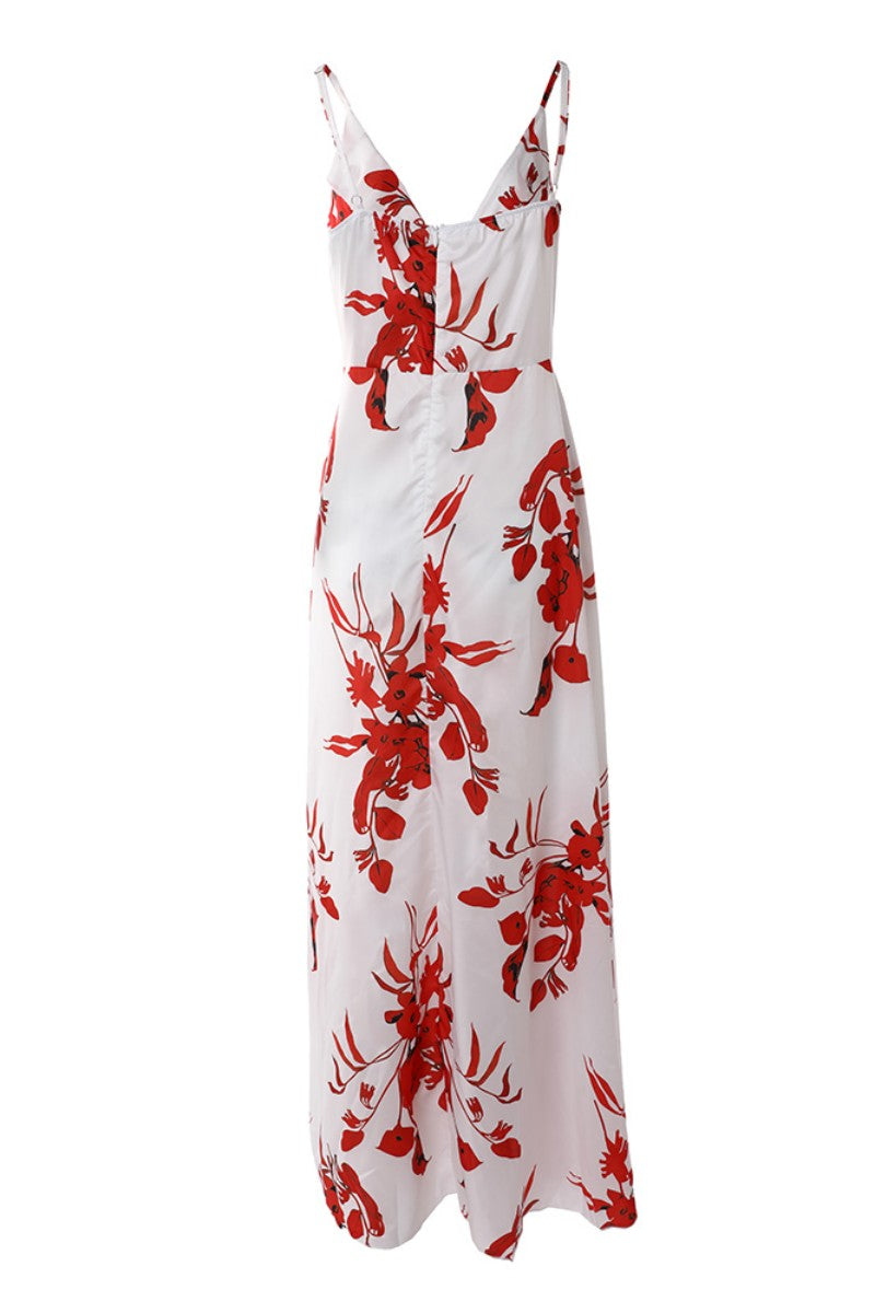 Print Patchwork Slit Spaghetti Strap Long Dress Dresses