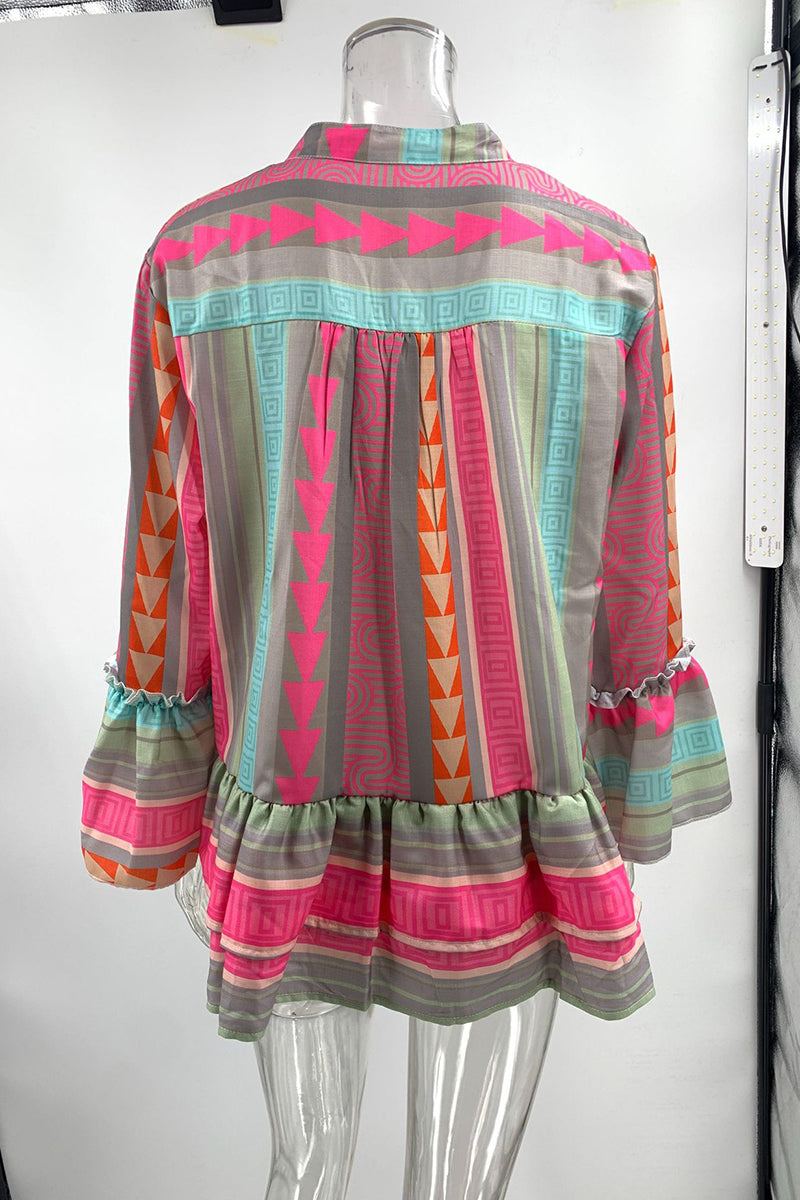 Color Block Contrast V Neck Blouses