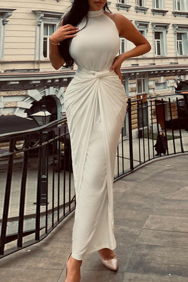 Patchwork Half a Turtleneck Long Dress Dresses