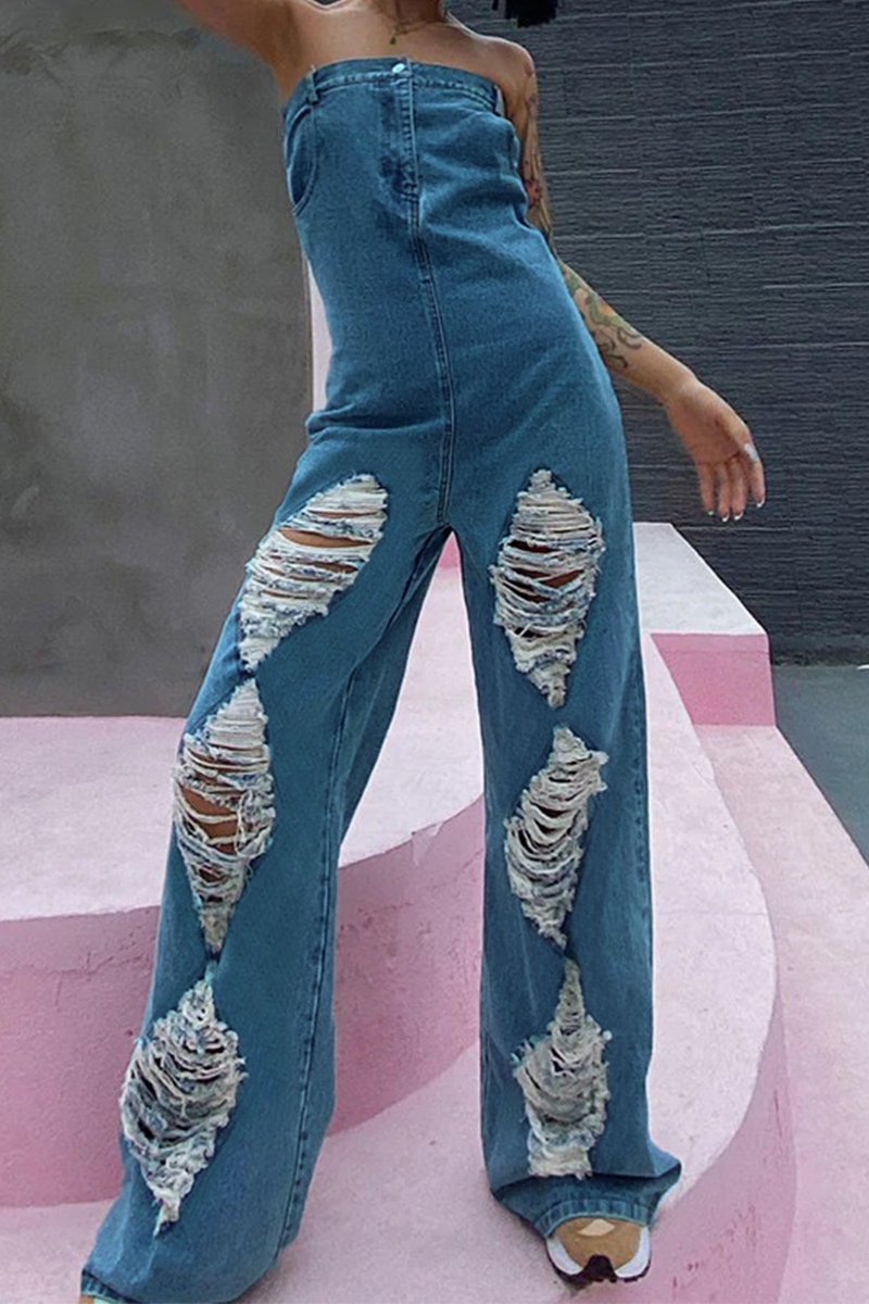 Street Ripped Strapless Regular Jumpsuits