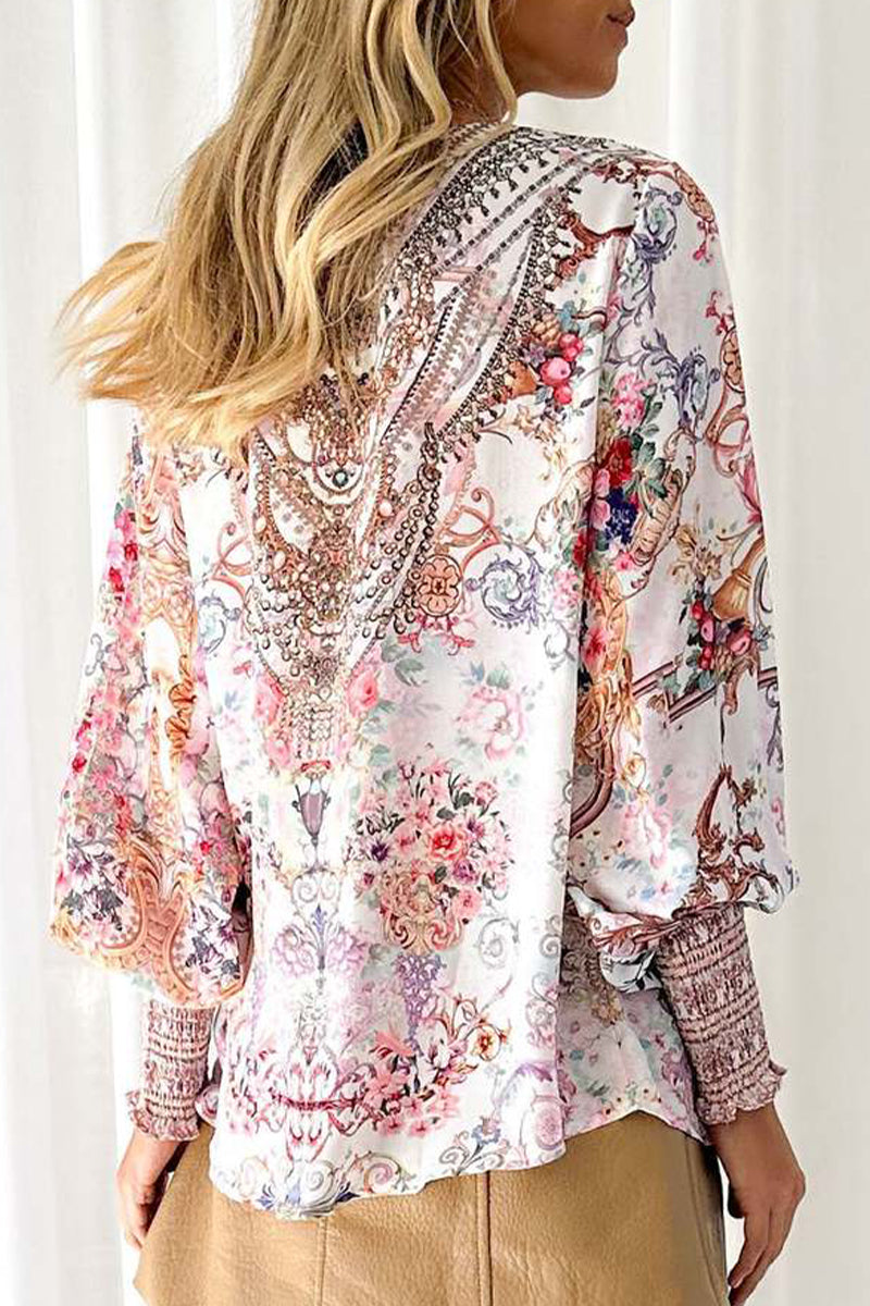Print V Neck Blouses