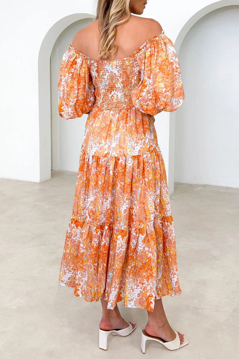 Patchwork Off the Shoulder Cake Skirt Dresses