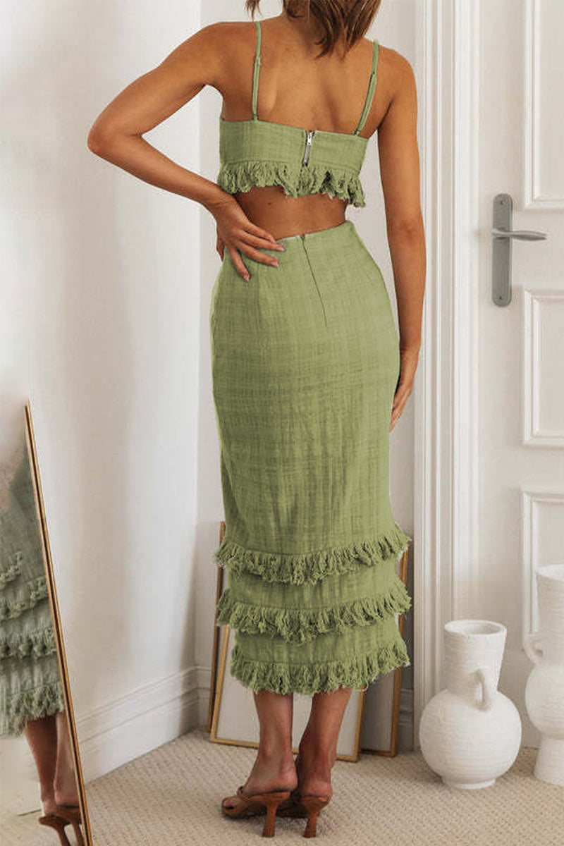 Backless Slit V Neck Wrapped Skirt Dresses