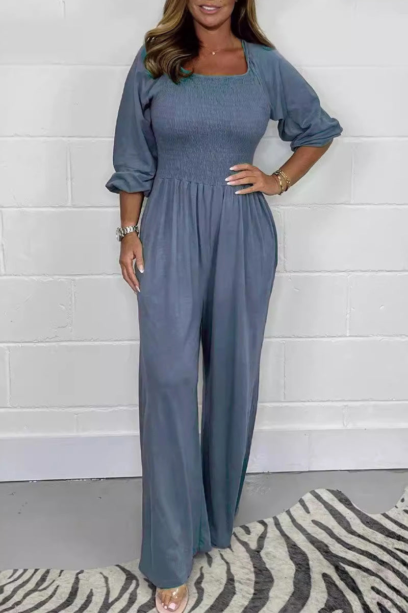 Simplicity Fold Square Collar Loose Jumpsuits