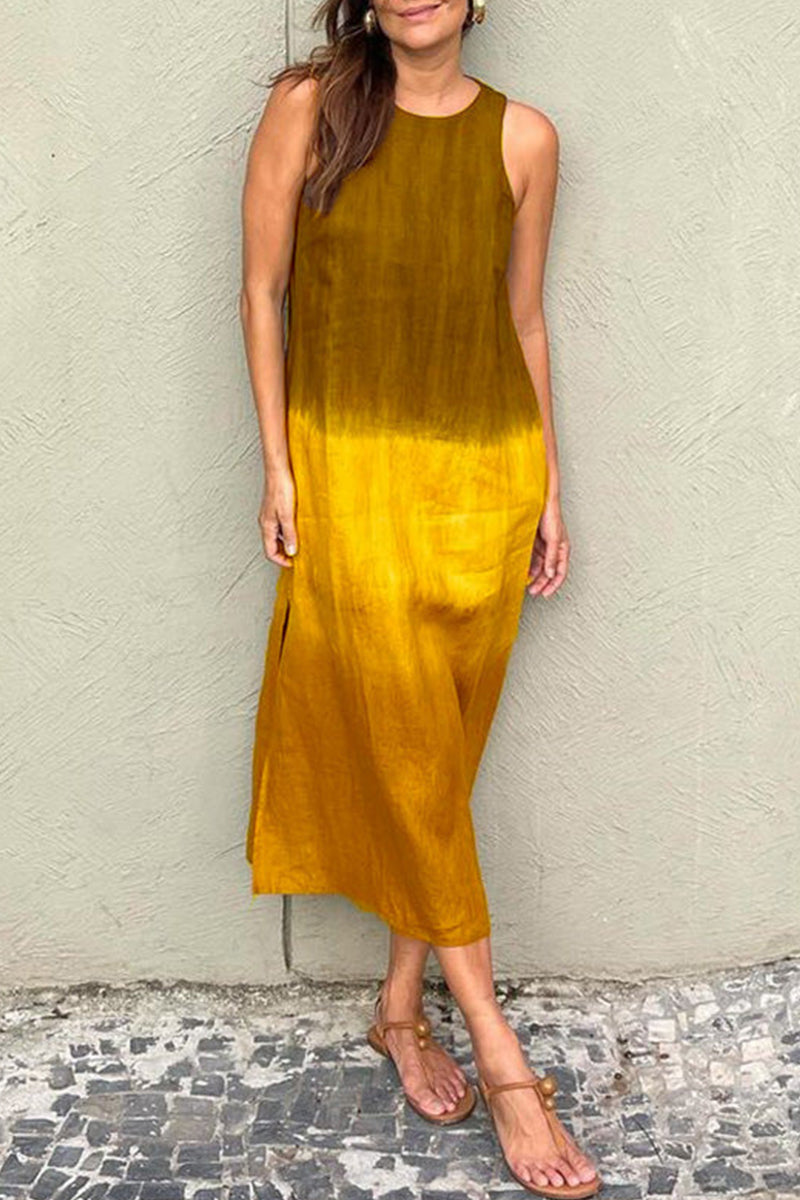 Gradient Slit O Neck Long Dresses(8 Colors)