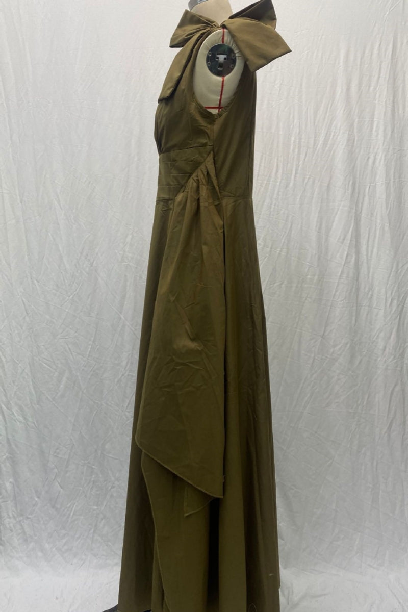 Patchwork Slit Oblique Collar Long Dresses