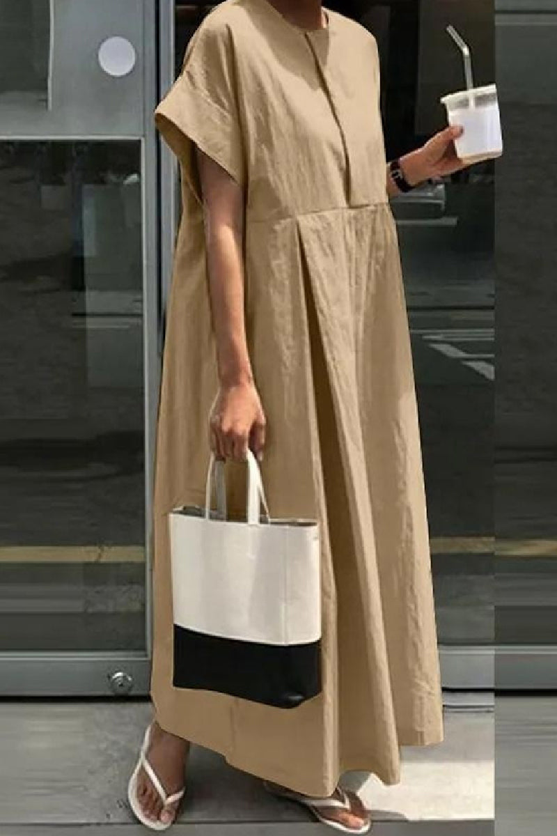 Color Patchwork O Neck Long Dresses(4 Colors)
