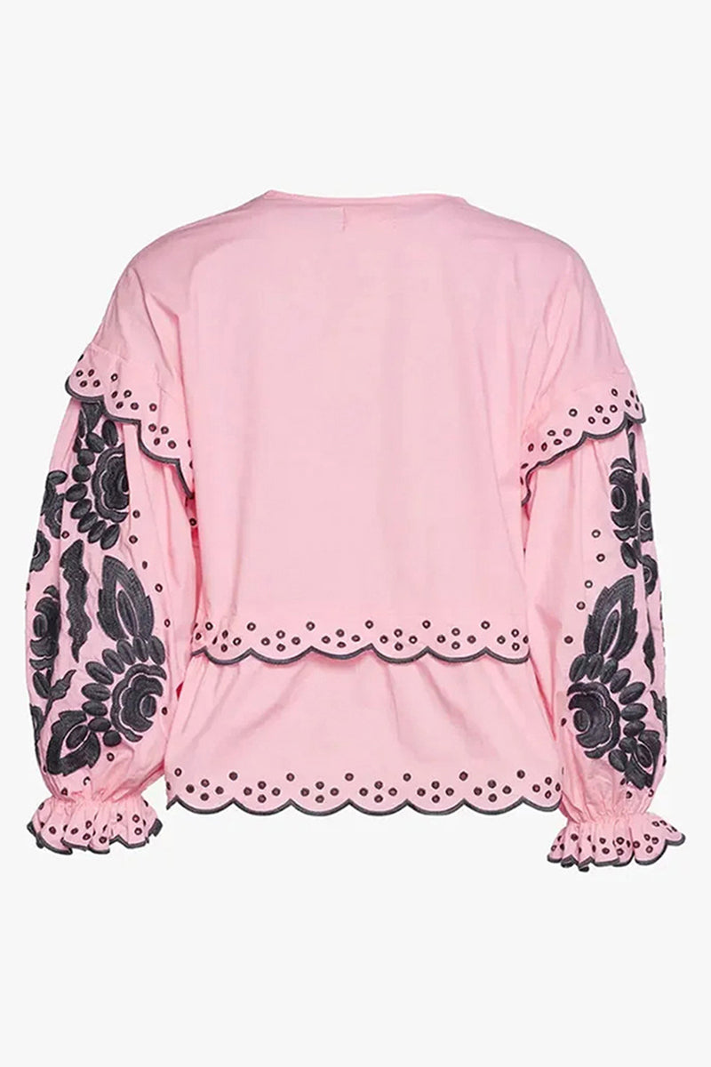 Color Hollow Out Lace Up Patchwork V Neck Blouses (3 Colors)