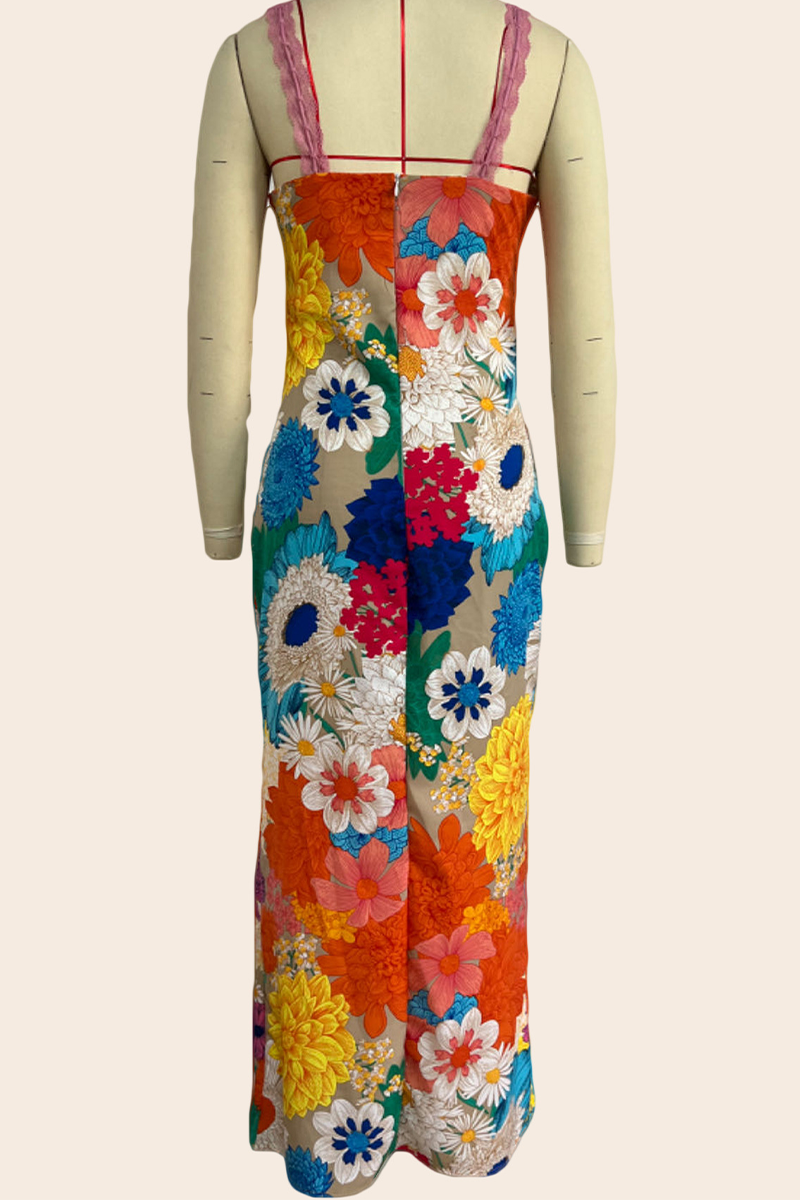 Flowers Print Patchwork One Step Skirt Dresses