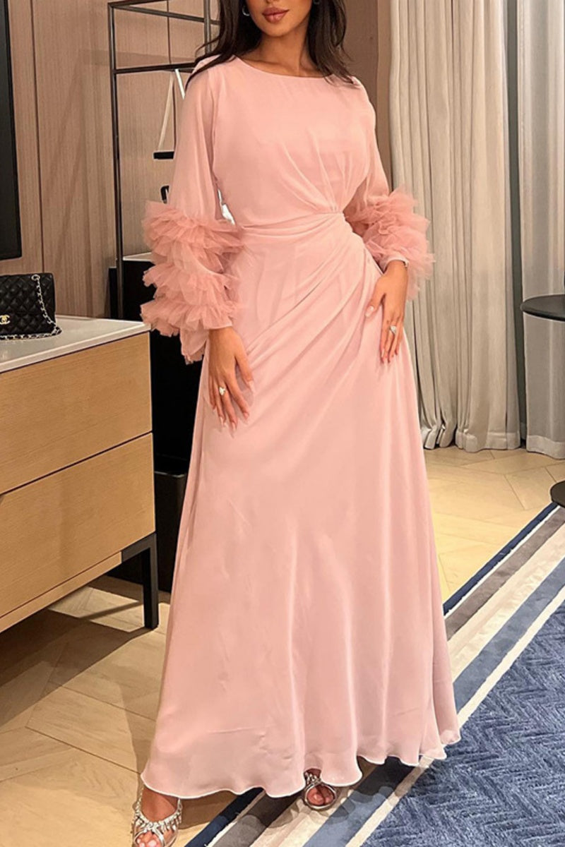 Patchwork O Neck Long Dresses(3 Colors)