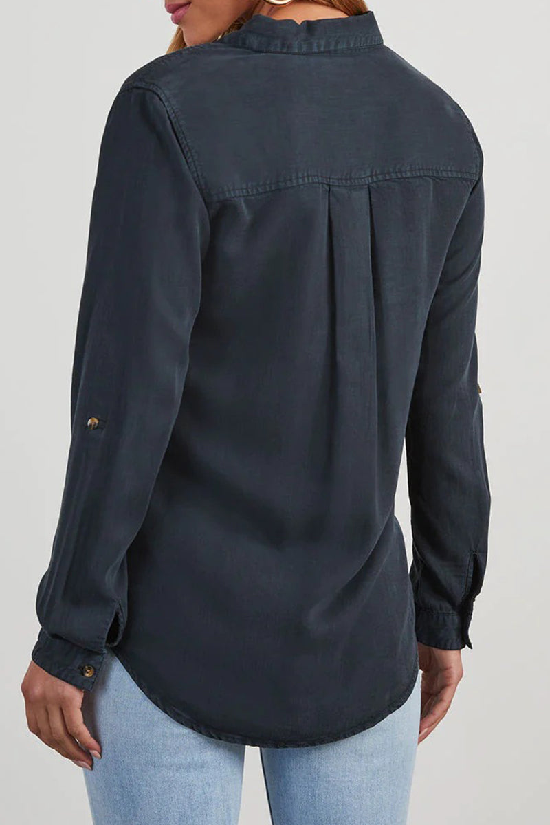Daily Pocket Buttons Turndown Collar Blouses(4 Colors)