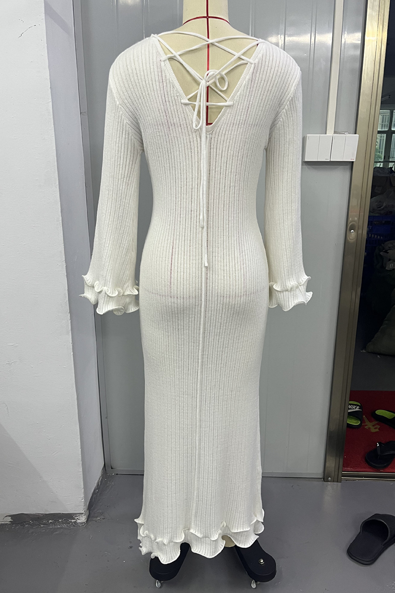 Color Lace Up Backless O Neck One Step Skirt Dresses