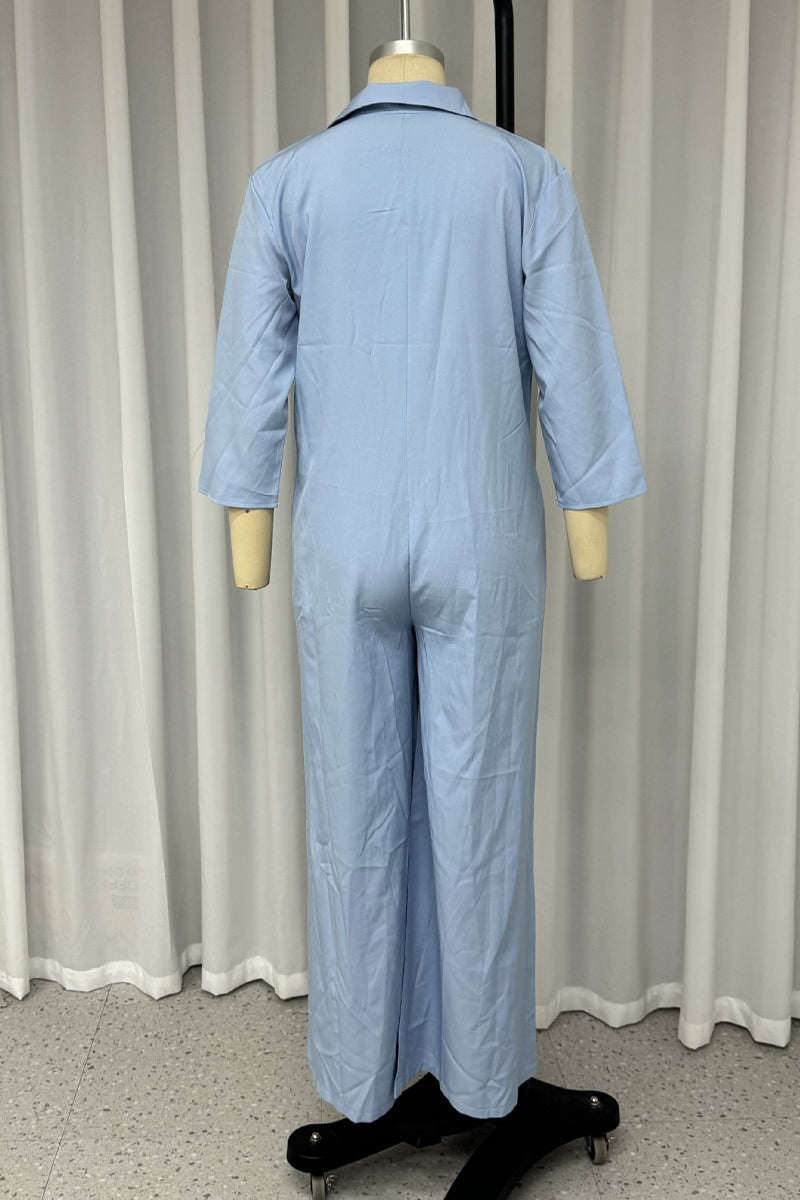 Daily Pocket Turndown Collar Loose Jumpsuits