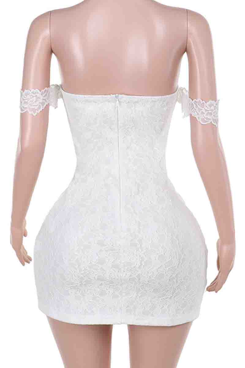 Lace Patchwork Backless Zipper Strapless Wrapped Skirt Dresses