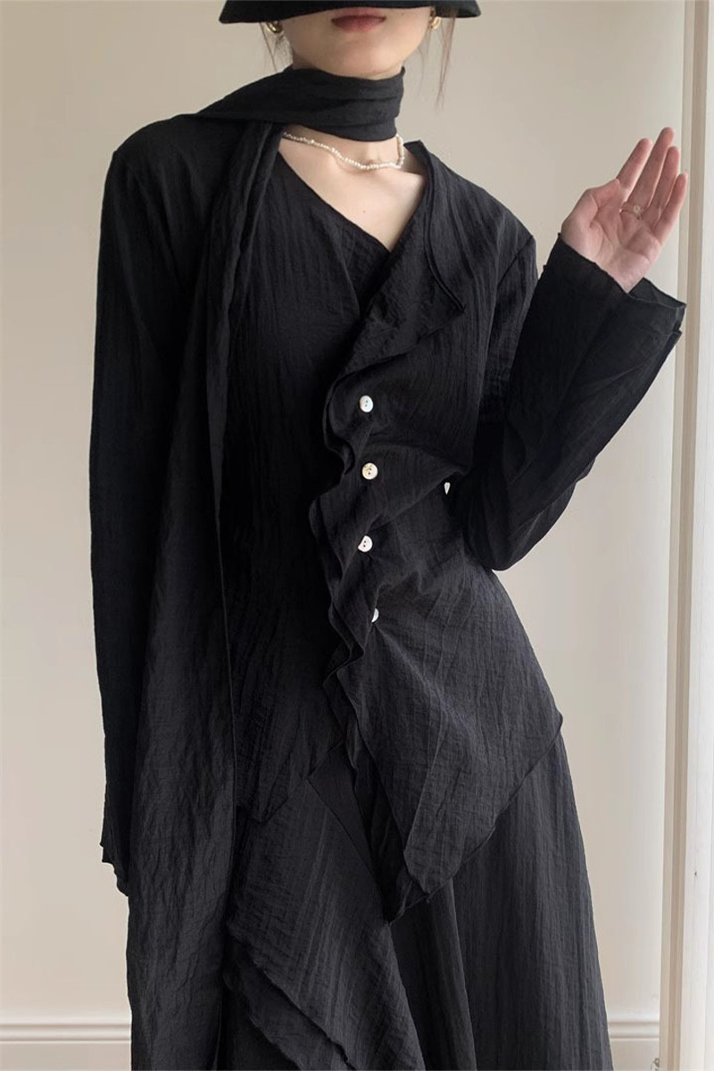 Buttons Ruched V Neck Blouses