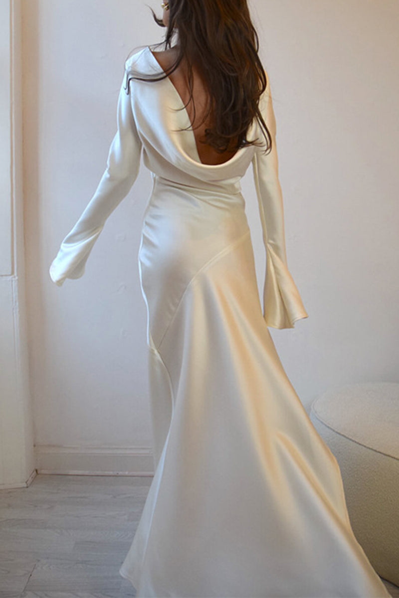 Backless Slit O Neck Long Dresses(4 Colors)