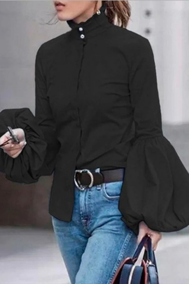 Buttons Mandarin Collar Blouses